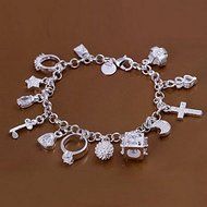 Charm Bangle Chain Bracelet New Women's Jewelry 925 Silver Plated Crystal Cuff N5
