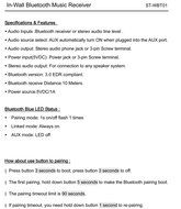 Signa ST-WBT1 In-wall Bluetooth Music Receiver for Iphone/andriod W/aux Input