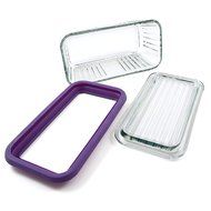 Anchor Hocking Bake 'N' Store Glass Baking Dish with Lid and Eggplant Silicone Gasket Sleeve, 5 Cup N2