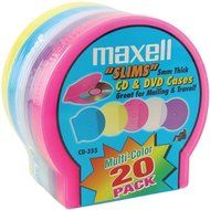 New MAXELL 190073 Slim CD/DVD Jewel Cases, 20 pk (Assorted Colors)