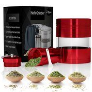 Weed, Herb and Tobacco Grinder - 4 Piece Aluminum Spice Crusher with Carrying Bag &amp; Container - 3.25&rdquo; - Blue -...