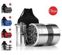 Weed, Herb and Tobacco Grinder - 4 Piece Aluminum Spice Crusher with Carrying Bag &amp; Container - 3.25&rdquo; - Blue -... N4