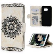 S6 Edge Case,Samsung Galaxy S6 Edge Case - Wallet Embossed Totem Flower Premuim PU Leather Snug Fit Soft TPU Inner... N7