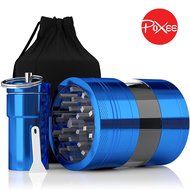 Weed, Herb and Tobacco Grinder - 4 Piece Aluminum Spice Crusher with Carrying Bag &amp; Container - 3.25&rdquo; - Blue -... N5