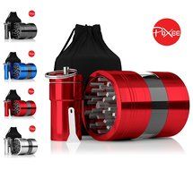 Weed, Herb and Tobacco Grinder - 4 Piece Aluminum Spice Crusher with Carrying Bag &amp; Container - 3.25&rdquo; - Blue -... N6