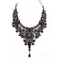 Black Lace Necklace Earrings Set,JoyTong Lace Pendant Choker and Eardrop Red