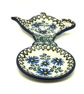 Polish Pottery Tea Bag &amp; Mug Holder - Blue Chicory