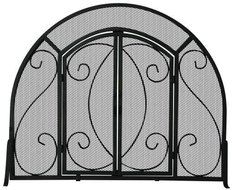 Single Panel Fireplace Screen w Doors &amp; Ornate Scrollwork