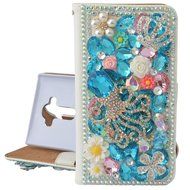 Spritech(TM) PU Leather Bling Phone Case For ZTE ZMAX Z970,Handmade Blue Crystal White Flower Accessary Design... N29