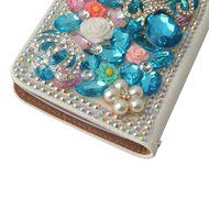 Spritech(TM) PU Leather Bling Phone Case For ZTE ZMAX Z970,Handmade Blue Crystal White Flower Accessary Design... N30
