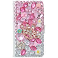 Spritech(TM) PU Leather Bling Phone Case For ZTE ZMAX Z970,Handmade Blue Crystal White Flower Accessary Design... N31