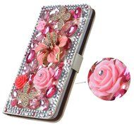 Spritech(TM) PU Leather Bling Phone Case For ZTE ZMAX Z970,Handmade Blue Crystal White Flower Accessary Design... N33