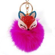 AutumnFall Fox Fur Ball with Artificial Fox Head Inlay Pearl Rhinestone Key Chain (Brown) N8