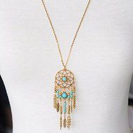 Retro Dream Catcher Turquoise Feather Charm Pendant Jewelry Long Chain Necklace N2