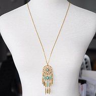 Retro Dream Catcher Turquoise Feather Charm Pendant Jewelry Long Chain Necklace N4