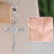 925 Sterling Silver Cross Crystal Chain Necklace Silver Pendant Fashion Jewelry