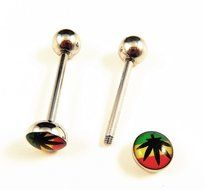 2Pc 316L Stainless Steel Marijuana/Weed Leaf Tongue Nipple Bar Barbell Ring