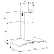 Range Hood Wall Mount Curved Tinted Glass Stainless Steel KA-148-28" NT AIR. Made in Italy.
