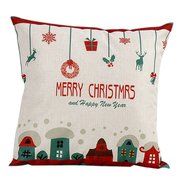 Pillow Cover,Haoricu Vintage ChristmasChristmas Linen Square Throw Flax Pillow Case Decorative Cushion Pillow...