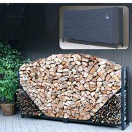 ShelterIt Straight Firewood Log Rack with Kindling Wood Holder and Waterproof Cover, 8', Black N2