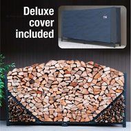 ShelterIt Straight Firewood Log Rack with Kindling Wood Holder and Waterproof Cover, 8', Black N3