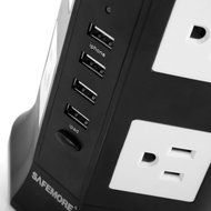 Safemore Smart 8-Outlet with 4-USB Output Power Strip (Black and White)