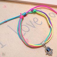 1PC Girl Multicolor Charms Lucky Eye Fatima Hand Pendant Bracelet Nylon Beauty N2