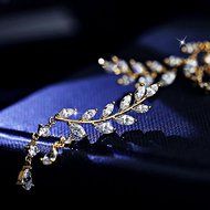 Fashion Women Gold Silver Leaves Tassel Ear Stud Crystal Zircon Earrings Jewelry Gold N4