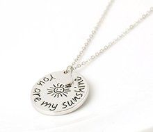 Fashion Beautiful &ldquo;you are my sunshine&rdquo; Letter Silver Round Pendant Necklace