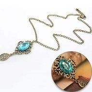 Fashion Hollow Sweater chain Blue Crystal Dangle Necklace Waterdrop Retro N2