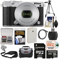 Nikon 1 J5 Wi-Fi Digital Camera &amp; 10-30mm Lens (Silver) with 32GB Card + Battery + Strap + Case + Tripod + Kit