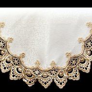 19" X 90" Wide Fireplace Mantel Scarf with Gold Beige Lace on White N3