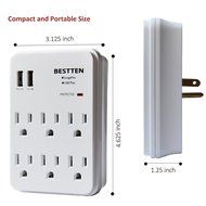 Bestten 3 Outlet Wall Mount Surge Protector with 2 USB Charging Ports (2.4A/Port, Total 3.1A) and Safety Covers... N4