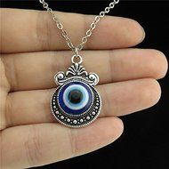 New Silver Acrylic Blue Evil Eye Mirror Crafts Pendant Chain Collar Necklace 18" N3