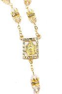 White Crystals Zircon Gold Color Beads Car Rearview Mirror Rosary Jerusalem N2