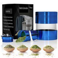 Weed, Herb and Tobacco Grinder - 4 Piece Aluminum Spice Crusher with Carrying Bag &amp; Container - 3.25&rdquo; - Blue -... N7