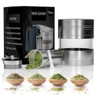 Weed, Herb and Tobacco Grinder - 4 Piece Aluminum Spice Crusher with Carrying Bag &amp; Container - 3.25&rdquo; - Blue -... N9