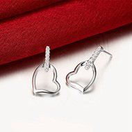 925 Sterling Silver Plated Lady's Wedding Engagement Love Heart Dangle Earrings N3