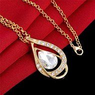 18k Gold Plated Clear Crystal Waterdrop Dangle Earring Pendant Necklace Set N3