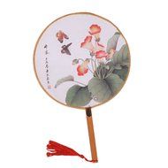 2PCS Elegant Round Hand Fan Chinese Fan Print Decor Bamboo Handle, No.9