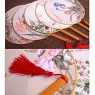 2PCS Elegant Round Hand Fan Chinese Fan Print Decor Bamboo Handle, No.9 N2