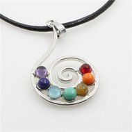 Natural Gemstones Healing Reiki 7 Chakra Moon Cross Charm Beads Pendant Necklace N4