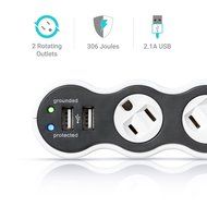 360 Electrical 36053 Power Curve Mobile Surge Protector with Rotating Outlet and USB Ports