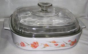 Corning Peach Floral 2.5 Quart Casserole Baking Dish w/ Clear Glass Lid N2