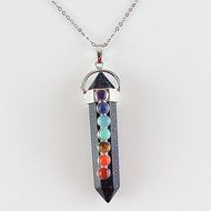 Natural Hexagonal Prism Beads Chakra Healing Gemstone Pendant Chain Necklace New