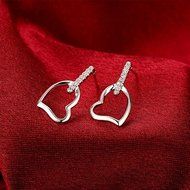 925 Sterling Silver Plated Lady's Wedding Engagement Love Heart Dangle Earrings N5
