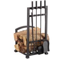 4-Piece Harper Fireplace Toolset with Log Holder, Antique' Black Powder Coat Finish ,Black N2