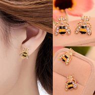 Lovely Rhinestone Bumble Bee Crystal Animal Ear Stud Earrings Jewelry Gift
