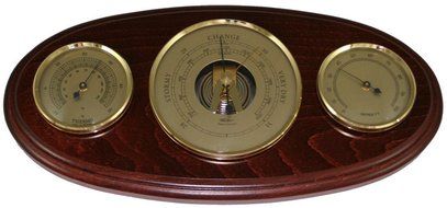 Fischer Instruments 9160-22 Solid Mahogany and Brass Thermometer, Hygrometer, Barometer Traditional Weather Station