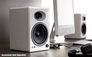 Audioengine A5+ Limited Edition Premium Powered Desktop Speaker Package (White) With B1 Bluetooth Music Receiver